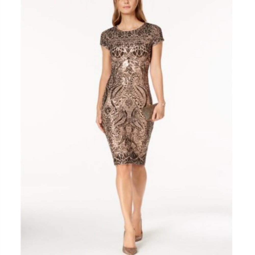 NWT BETSY & ADAM Sequin Evening/Party Dress Bronze 2